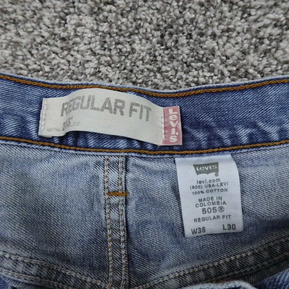 VINTAGE Levis Jeans Mens 36X30 Dark Blue Denim‎ Pants 505 Straight Leg Faded Y2K